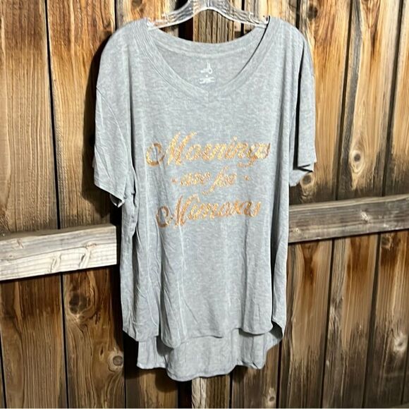 Belle Sky tee graphics ‘Mornings are for Mimosas’ gray gold 1X FIRM on PRICE - Picture 1 of 5